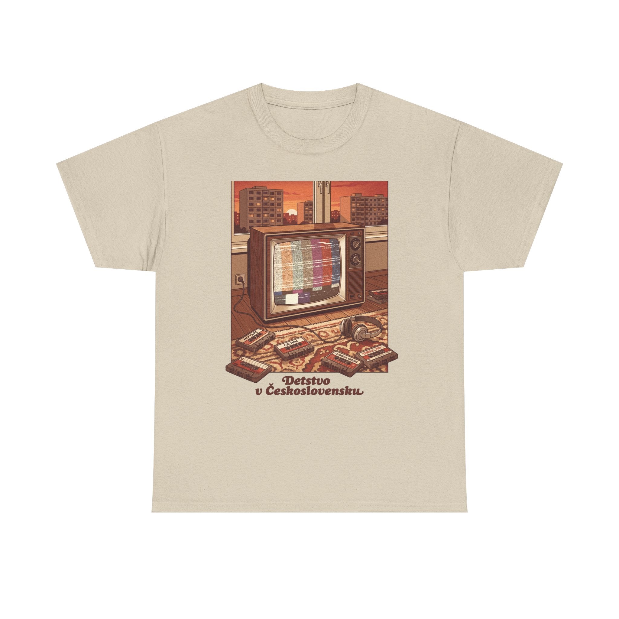 Retro TV grafické tričko — „Detstvo v Československu" | Vintage nostalgia 80. rokov